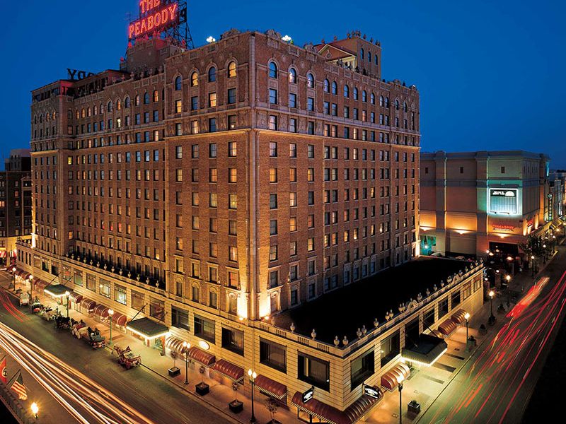 Peabody Memphis TN, exterior night view.